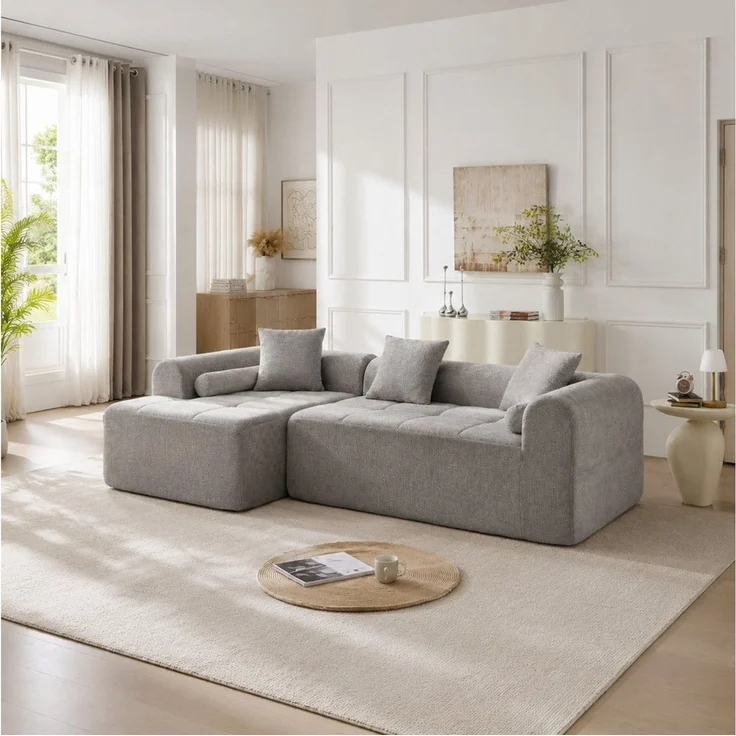 Sinaopus Ecksofa Ecksofa Chenille mit Karosteppung, moderne L-Form Couch, Designersofa als Wohnlandschaft mit Komfortpolsterung und Kissen – Bild 1