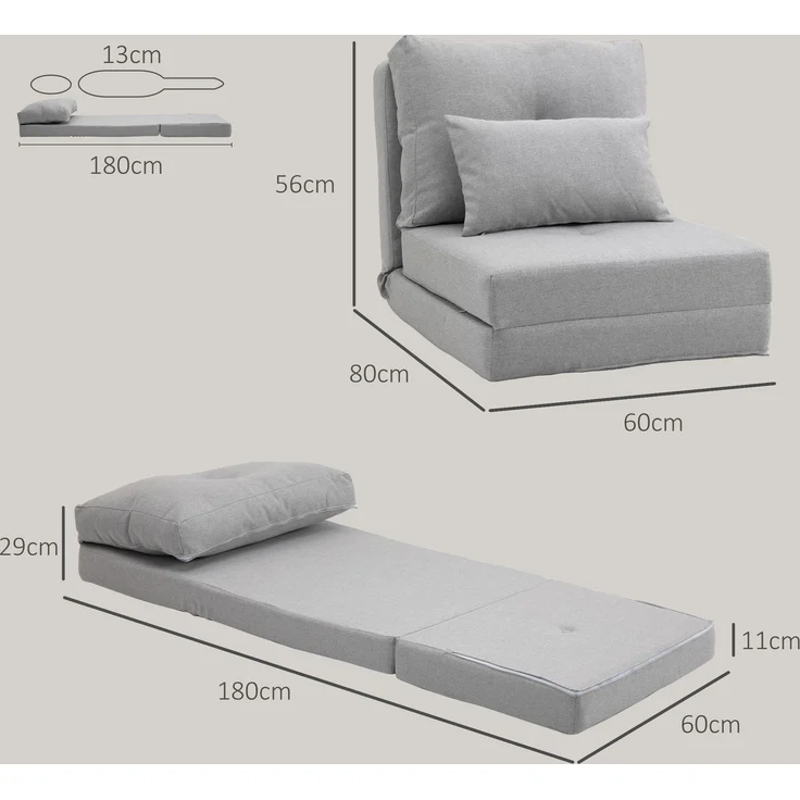 HOMCOM Schlafsessel, Leinen, Metall, Grau, 80L x 60B x 56H cm – Bild 3
