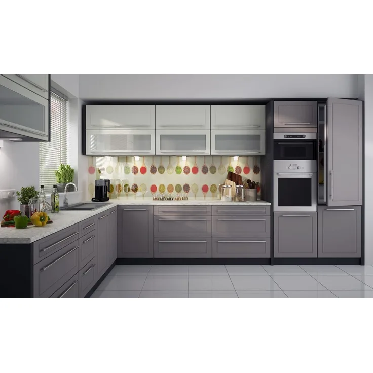 L-Form Küchenzeile KVANTUM Küche 256x385cm lava Front MDF vanille - dust grey