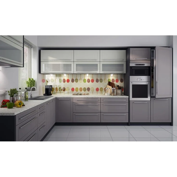 L-Form Küchenzeile KVANTUM Küche 256x385cm lava Front MDF vanille - dust grey – Bild 1