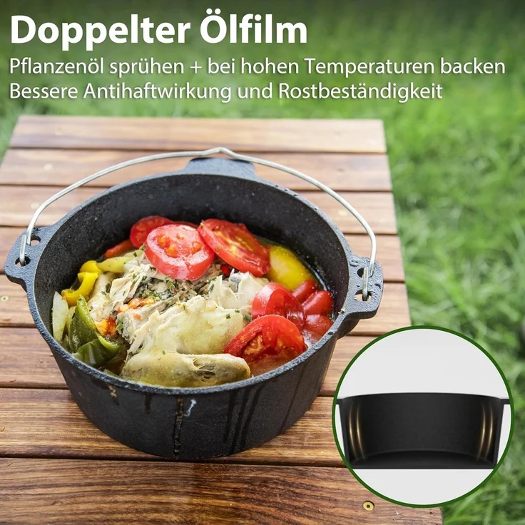 Naturehike Dutch Oven mit Deckel, 4.5 Qt, vorgebrannter Dutch Oven aus Gusseisen mit Aufbewahrungstasche, Doppelgriffe, Deckel dient auch als Grillpfanne aus Gusseisen, Schwarz – Bild 3