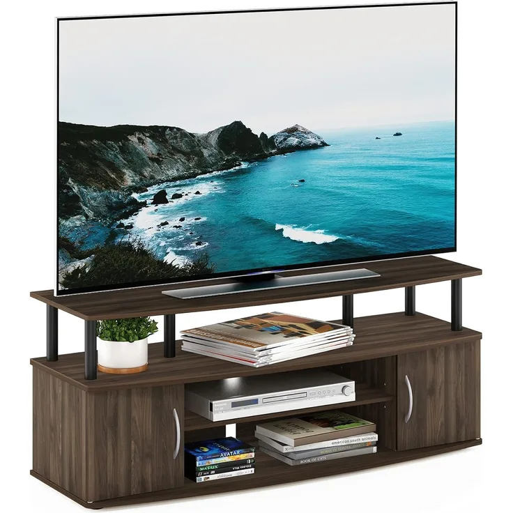 Furinno JAYA Großer TV-Schrank für bis zu 50-Zoll-TV mit 2 schließbaren Fächern, Braun, 40. 31x119. 9x49. 61 cm