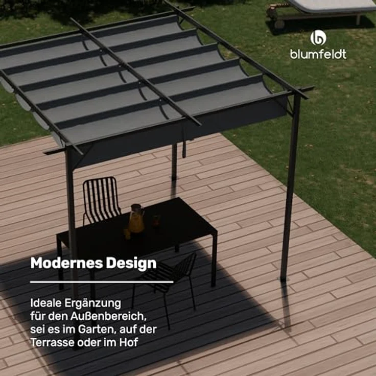Blumfeldt Pergola 3x3 m - Wetterfestes Polyesterdach, Pulverbeschichteter Stahlrahmen, Ganzjährig Nutzbar, Einfache Montage, Modernes Design Für Garten & Terrasse – Bild 3