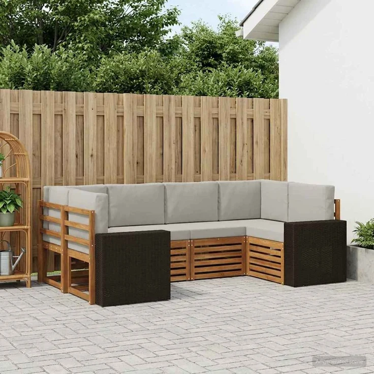 vidaXL Outdoor-Sofagarnitur 6 stk. 6-Sitzer Natur und Hellgrau 3384782 – Bild 1