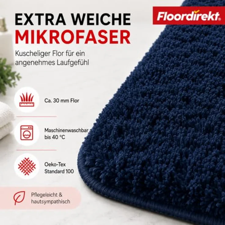Floordirekt Badematte Sky - Rutschhemmender Hochflor Badezimmerteppich, schnell trocknend, geeignet für Fußbodenheizung, 60 x 100 cm, Dunkelblau – Bild 5