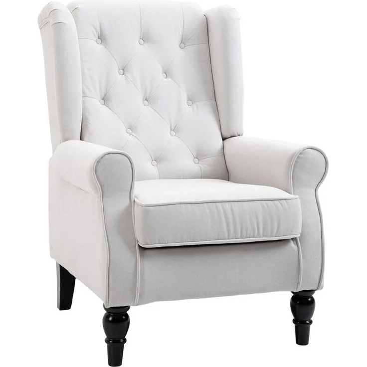 HOMCOM Sessel Einzelsessel, Akzentsessel mit Tufting Holzfüße (Ohrensessel, 1-St, Relaxsessel), für Wohnzimmer, Cremeweiß – Bild 2