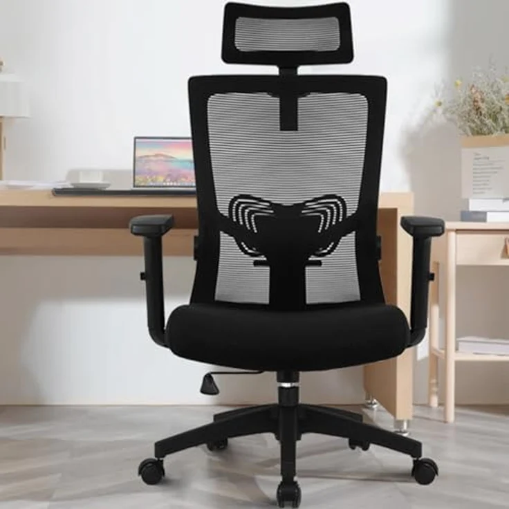Daccormax Bürostuhl Ergonomisch, Schreibtischstuhl mit Verstellbarer Kopfstütze, Armlehnen, Lendenwirbelstütze, Drehstuhl Wippfunktion bis 135°, Chefsessel aus Mesh,Rückenschonend, Bürostuhl 150kg – Bild 3