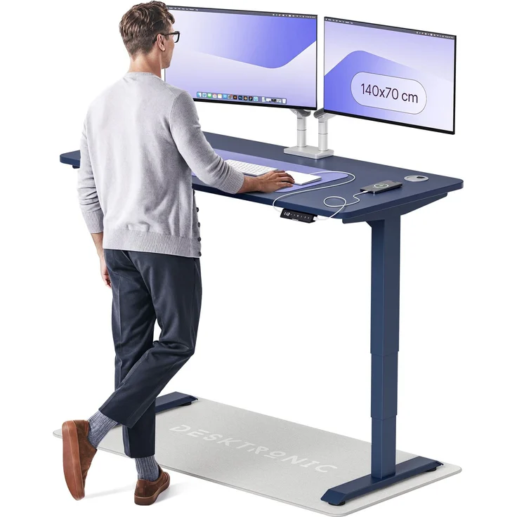 Desktronic HomePro Elektrisch höhenverstellbarer Schreibtisch 140x70cm Blau/Blau mit Memory-Funktion, Anti-Kollisions Technologie, USB-A und USB-C-Ladeanschlüssen – Bild 1