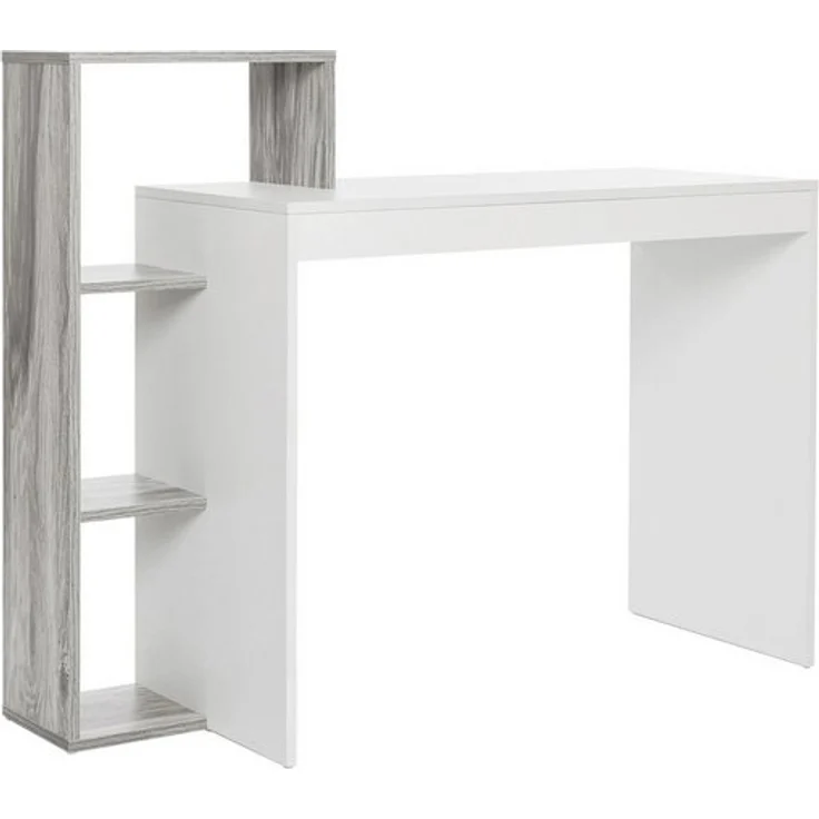 Mondeer Schreibtisch Computertisch, mit Ablagefach, Weiß+Grau – Bild 4