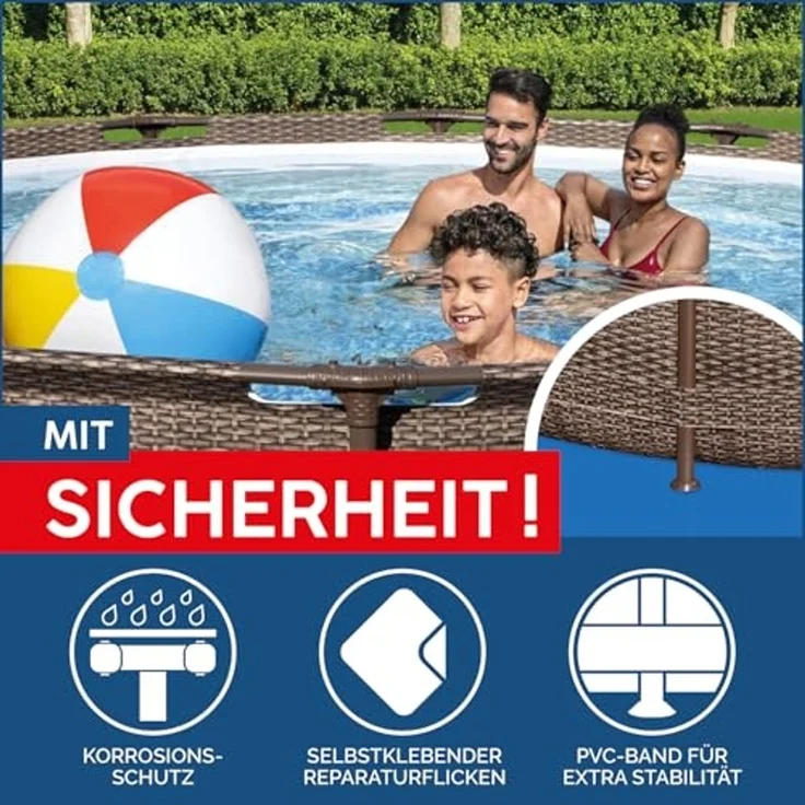 Steel Pro MAX™ Solo Pool ohne Zubehör Ø 366 x 100 cm, Rattan-Optik (Schokobraun), rund – Bild 7