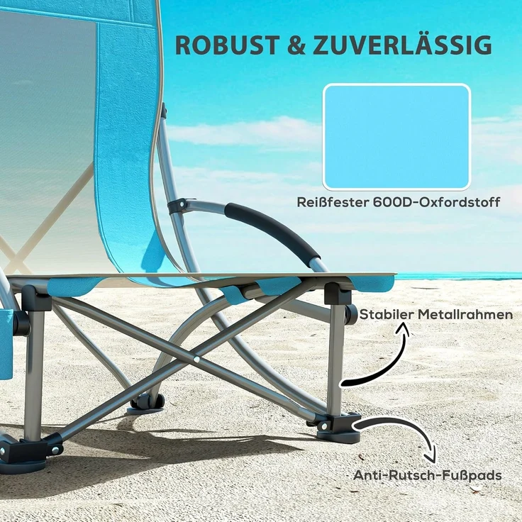 Outsunny Campingstuhl klappbar, mit Getränkehalter, Netzrückenlehne, Tragetasche (2er Set Campingstühle, 2 St), bis 120 kg Gartenstuhl für Garten Strand – Bild 7