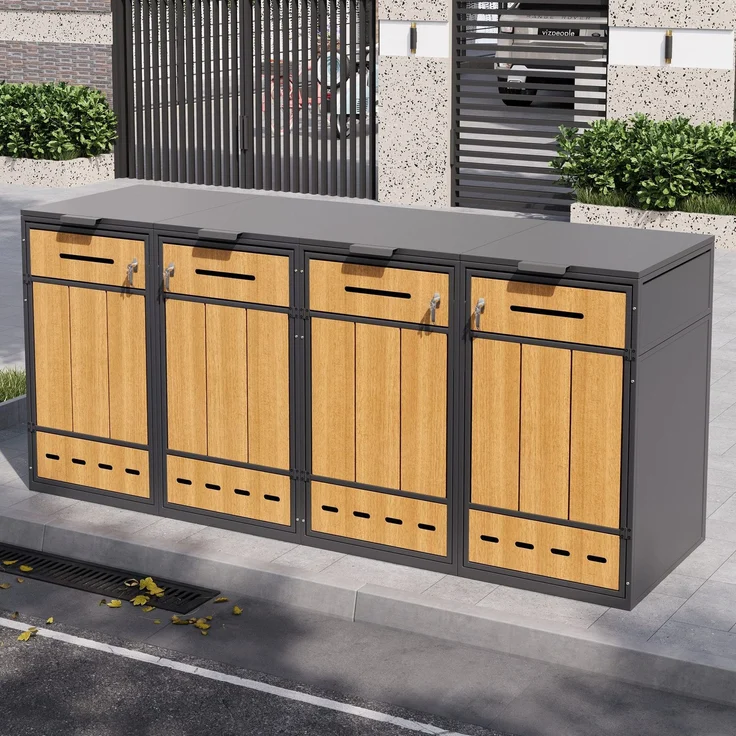 Mülltonnenbox, Mülltonnenverkleidung, 120L 240L, wetterfest, Container, Abfallbehälter, Tonnenhaus, Gartenbox, abschließbare Müllbox (4 Tonnen) – Bild 2