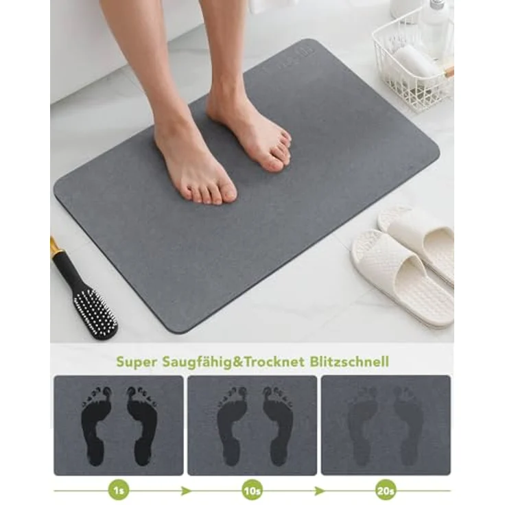 Ribelli Kieselgur Badematte rutschfest 60 x 39 cm, Duschvorleger Badvorleger Schnelltrocknend, 100% Natürlich Stein Bodenmatte, Bad Matte Super Saugfähig Badezimmermatte – Bild 4