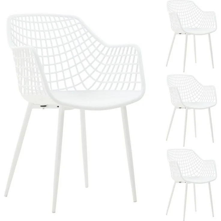 IDIMEX Gartenstuhl LUCIA (4 St), Schalenstuhl aus Kunststoff mit Armlehne, Metallbeine, Weiß – Bild 2