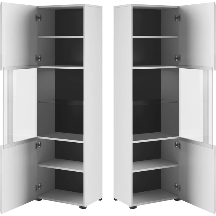 Wohnwand weiß Hochglanz TURDA-83 moderner Stil mit Glas, Absetzungen in schwarz und LED Beleuchtung, B/H/T: ca. 340/204/50 cm – Bild 4