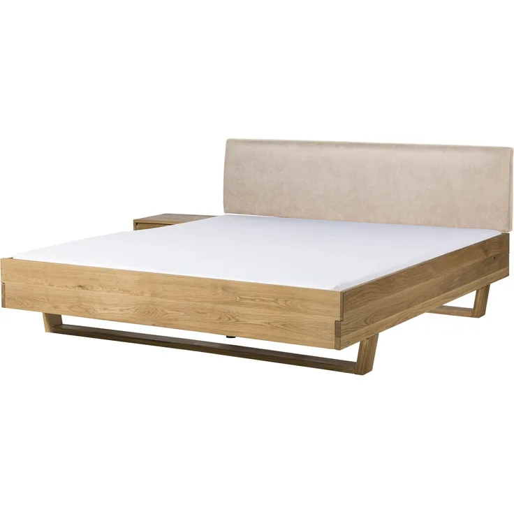 Bett mit Nachttisch links Fichte 160x200x85 natur gebeizt / geölt, Kopfteil beige FICHTELBERG #154