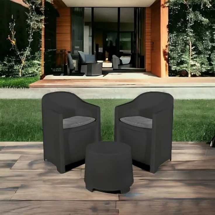 Dmora - Outdoor-Lounge-Set Milazzo, Gartenkomposition mit 2 Sesseln und 1 Couchtisch, Lounge für drinnen und draußen mit Kissen, 100% Made in Italy, Anthrazit – Bild 4