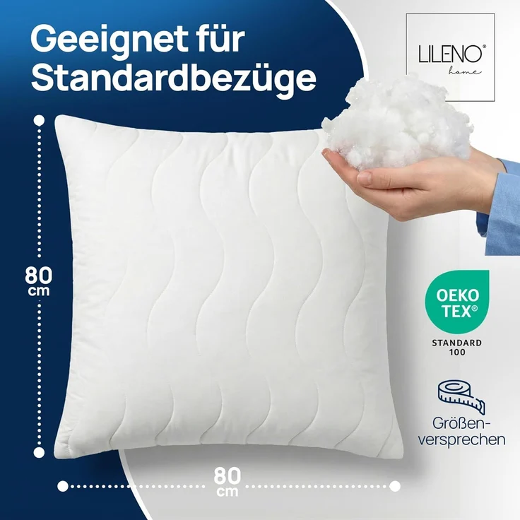 LILENO HOME Allergiker Kopfkissen 80x80 (1er Set) – 95°C waschbar, Oeko-Tex & Made in DE – Kissen 80x80 anpassbar für himmlischen Schlaf – Haut schmeichelndes & geruchsfreies Pillow – Bild 2
