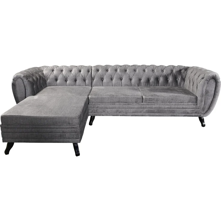 Edles Chesterfield Ecksofa Velours grau Couch Polstersofa Wohnlandschaft Sofa – Bild 3