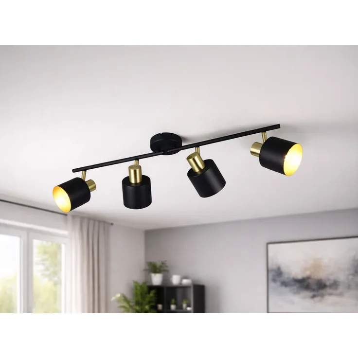 Retro Deckenstrahler EVA 4-flammig aus Metall Schwarz Gold, Breite 78cm