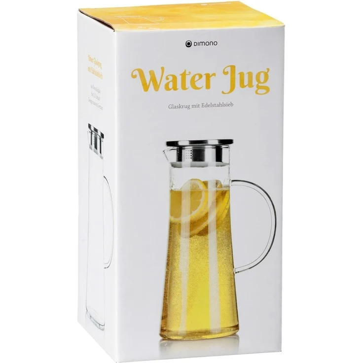 Dimono Wasserkaraffe Dimono Wasserkaraffe 1,5L – Glas Wasserkrug mit Edelstahlfilter, (1,5 Liter, Glas-Krug), Getränkekaraffe für heißes & kaltes Wasser – Bild 7