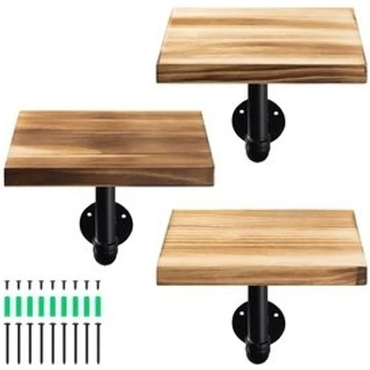 Navaris Wandregal Regal aus Holz und Metall - 3er Set Schweberegal Hängeregal, 3-tlg. – Bild 6
