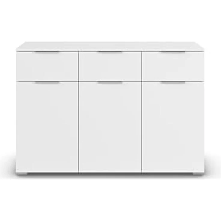 Rauch Möbel Alabama, Kommode für Schlafzimmer, Kinderzimmer, Garderobe, Flur, 3-türig, mit 3 Schubladen, Soft-Close-Fuktion, Farbe Weiß, Griff Alufarben, Maße 120 x 81 x 42 cm – Bild 6