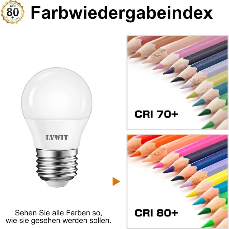 LVWIT E27 LED Lampe ersetzt 40W Glühlampen (6-er Pack), Warmweiß 2700K, 4.5W G45 LED Leuchtmittel, 470lm, matt – Bild 4