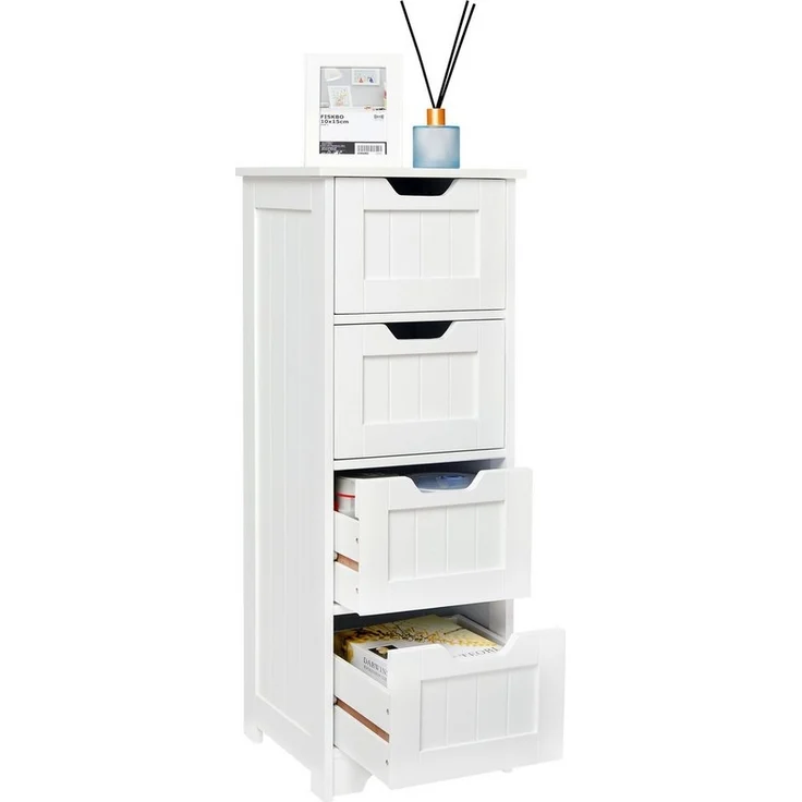 Mondeer Badkommode Badezimmerschrank, Kommode aus Holz, Sideboard mit Stauraum, Modern, Weiß – Bild 2