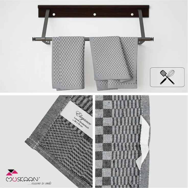 Müskaan Luxus Grubentücher, 10er Set, 210 g/m², 75g, 100% Baumwolle schwarz, 50x70 cm – Bild 7
