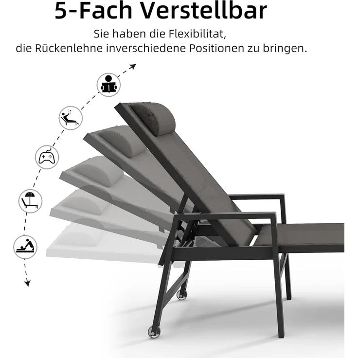 Mucola 2x Sonnenliege und Gartentisch Aluminium Gartenliege 200KG & Rollen wetterfest Teslin Klappliege Camping Terrassentisch – Bild 4