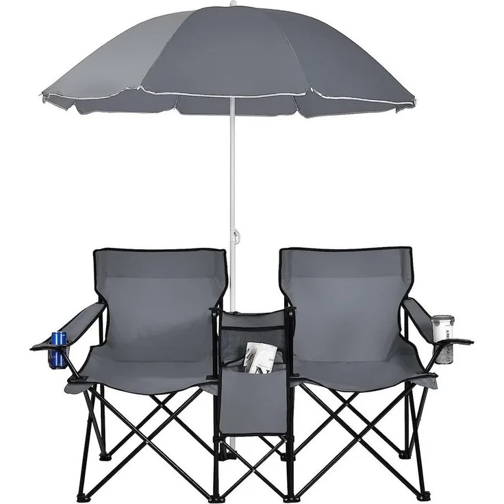 KOMFOTTEU Campingstuhl Klappstuhl, aus Oxford-Stoff,mit Sonnenschirm & Tragetasche