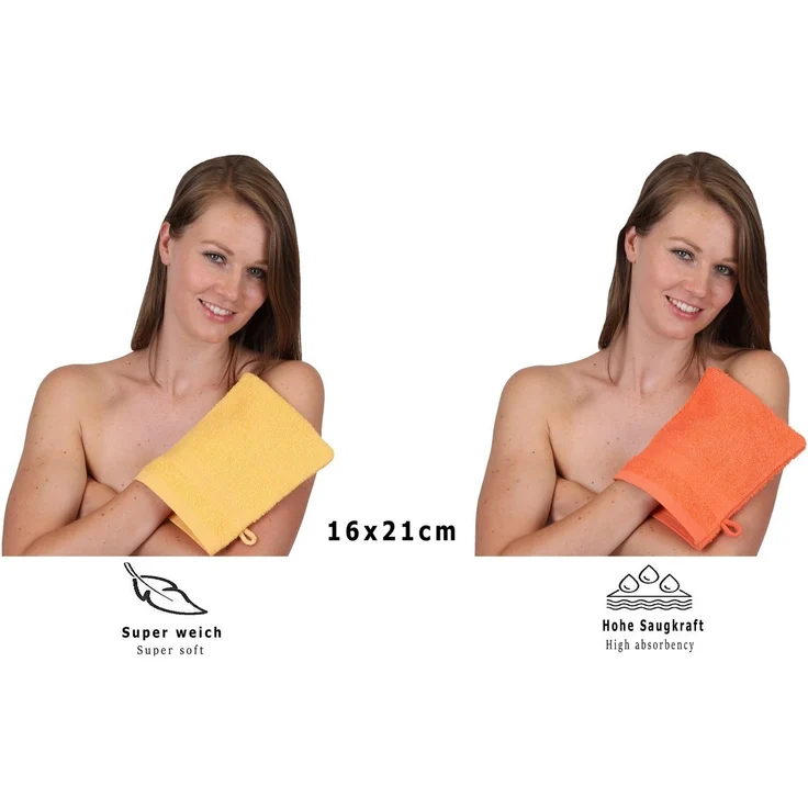Betz Waschhandschuh 10 Stück Waschhandschuhe Premium 16x21 cm Farbe honiggelb/ blutorange, (10-St) – Bild 3