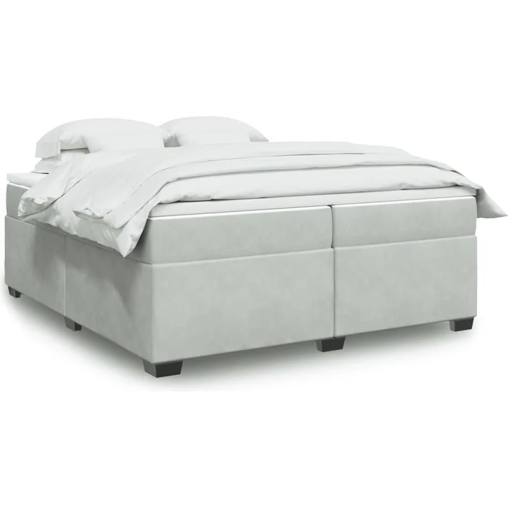 vidaXL Boxspringbett mit Matratze Hellgrau 200x200 cm Samt 3285305 – Bild 1