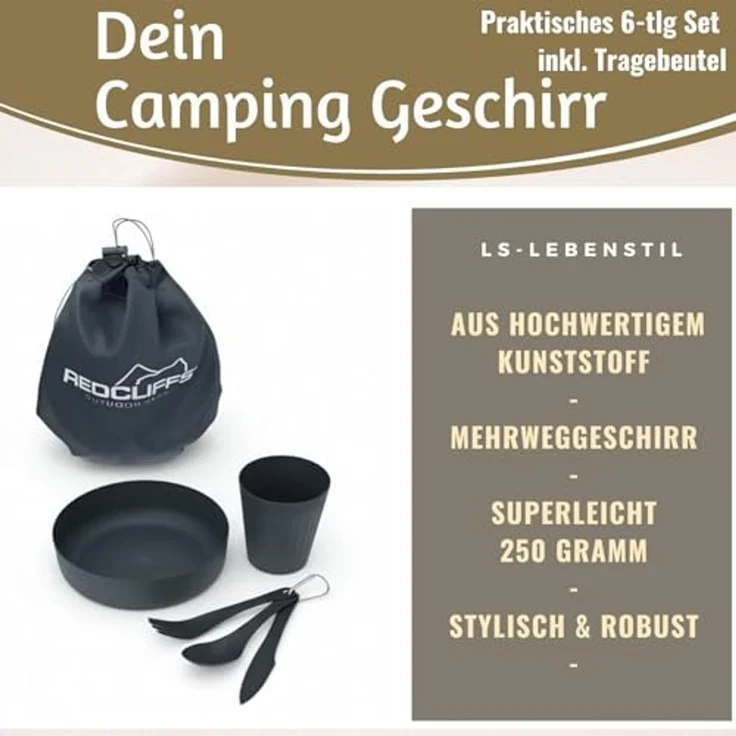 LS-LebenStil Geschirr-Set 6-teiliges Picknick-Set Tragetasche Geschirr Besteck Mehrweggeschirr (6-tlg), 1 Personen, Kunststoff, Becher Teller Besteck ideal beim Camping Wandern – Bild 2