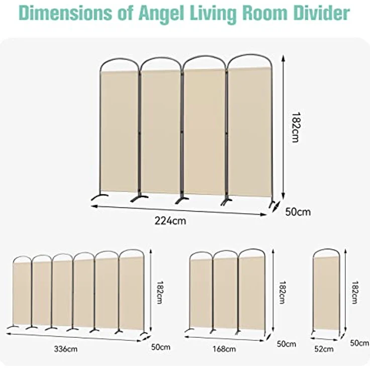 Angel Living Paravent Bogen Klappbar Raumteiler Freistehend Sichtschutzwand (4 St), Paravent 4 Teilig, 224 (B)x 50(T)x182(H)cm – Bild 4