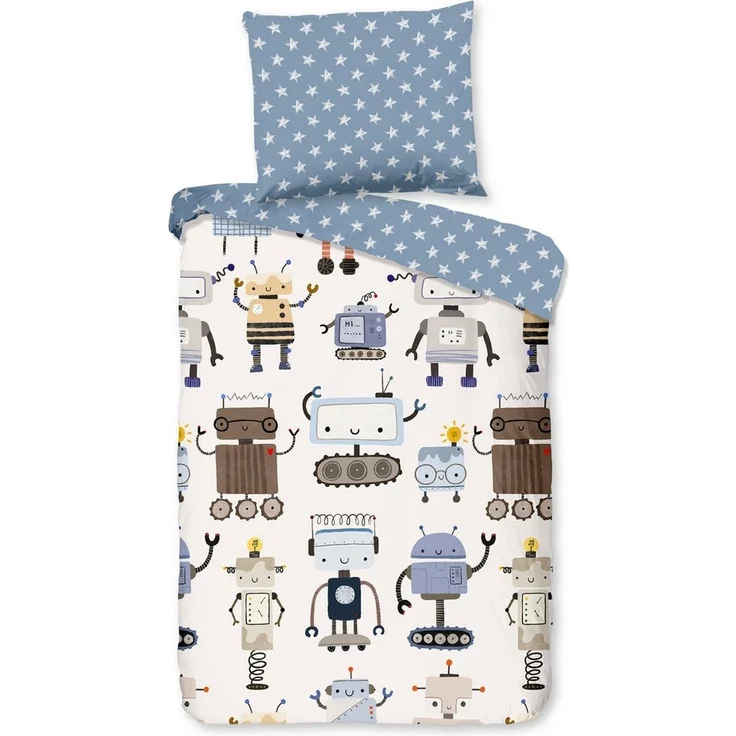 Good Morning Kinder Baby Bettwäsche 100x135 Robo Roboter Sterne blau weiß 33012 – Bild 5