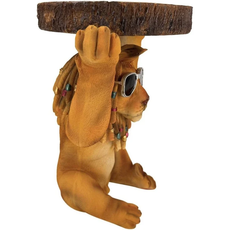 Online-Fuchs Beistelltisch Löwe mit runder Baumscheibe in Holz Optik - cooles modernes Design (in 2 verschiedenen Größen erhältlich, wetterfest), auch zu verwenden als Nachttisch, Gartentisch oder als Blumenerhöhung – Bild 4