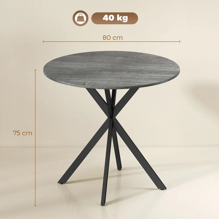 HOMCOM Esstisch Küchentisch im Industriestil mit Stahlbeinen für 2 Personen (für Esszimmer, Küche, Wohnzimmer, 1-St, rund, 80 x 80 x 75 cm), Grau – Bild 3