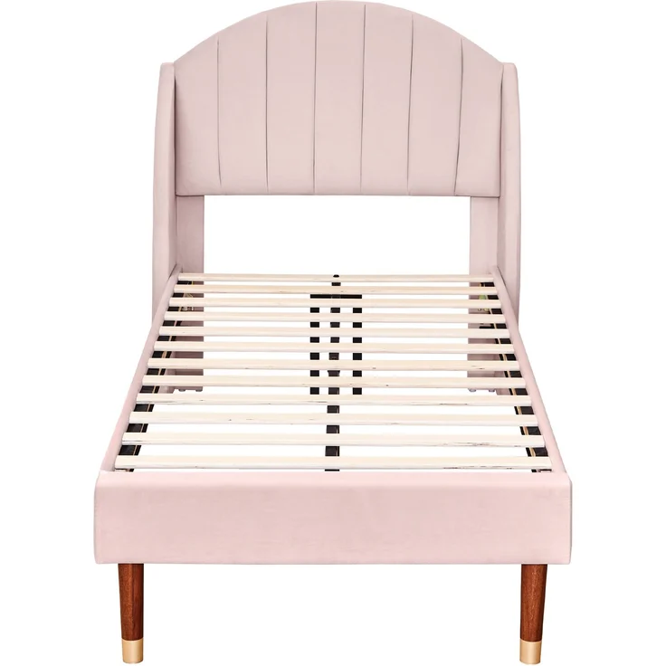 EINHOM Polsterbett 90 x 200 cm mit Lattenrost und Kopfteil, Jugendbett, Einzelbett, Holzlattenunterstützung, Einfache Montage, Samt, Rosa, (Ohne Matratze) – Bild 8