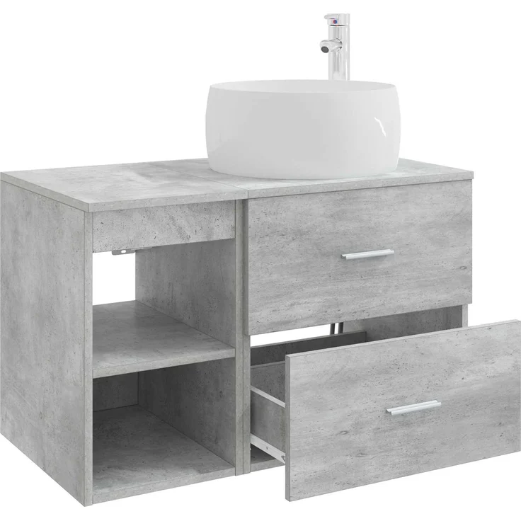 vidaXL Wandmontiertes Badezimmermöbel-Set 2 stk. Betongrau 3403923 – Bild 4
