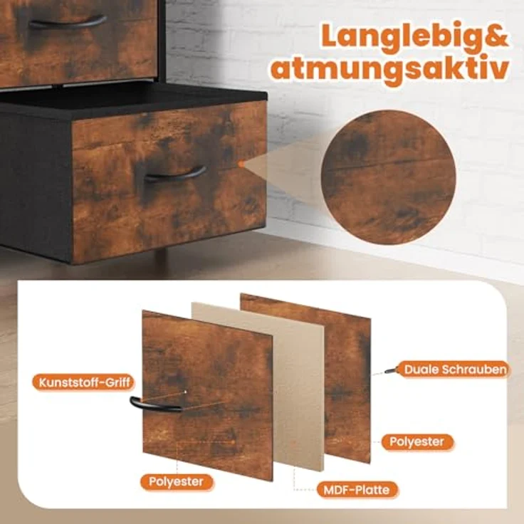 Sweetcrispy Kommode für Schlafzimmer, breite Schublade Kommode, 7 Stoffschubladen mit Griffen, Schrank, TV Stand für Schlafzimmer, Schrank, Wohnzimmer, Kinderzimmer – Bild 6