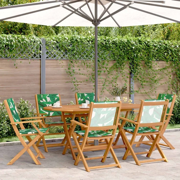 vidaXL Klappstühle, 6 Stück, grüner Stoff und Massivholz 3214587 – Bild 1