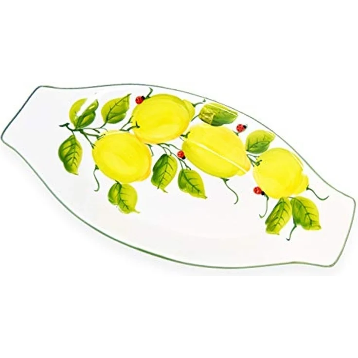 Lashuma Servierplatte Marienkäfer Zitrone, Keramik, (1-tlg), Handgemachte Salatplatte mit Rand 38x19 cm – Bild 1