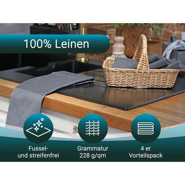 ZOLLNER Geschirrtuch, (Spar-Set, 4-tlg), 50 x 70 cm, 100% Leinen, vom Hotelwäschespezialisten – Bild 2
