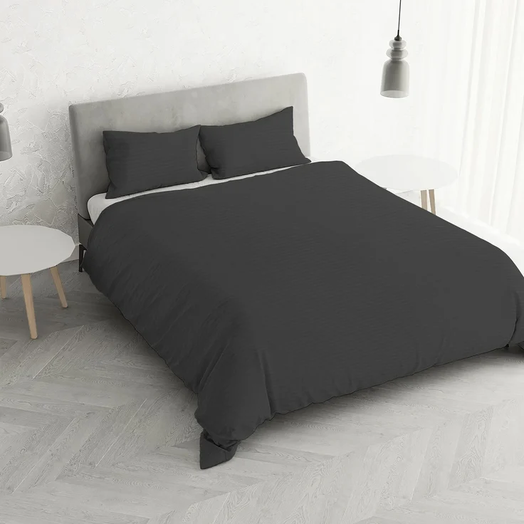 Italian Bed Linen Satin Stripes Bettbezug, Doppelte, Schwarz – Bild 1