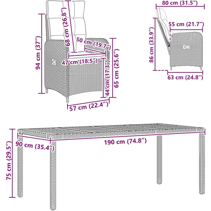 vidaXL Outdoortisch-Set 7 stk. Hellgrau und Dunkelgrau 3422288 – Bild 11