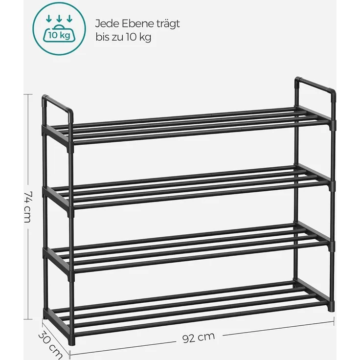 Songmics Schuhregal 4 Ebenen, 2er Set, Schuhständer Metall, Schuhaufbewahrung, Schuh-Organizer für 16-20 Paar Schuhe, stapelbar, für Flur Wohnzimmer Schlafzimmer, 30 x 92 x 74 cm, schwarz LSA08BK – Bild 2
