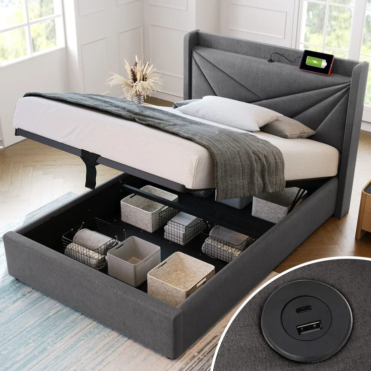 TavilaEcon Boxspringbett mit Bettkasten und USB Typ C grau Liegefläche 90 × 200 cm – Modell 202197AAG – Bild 9