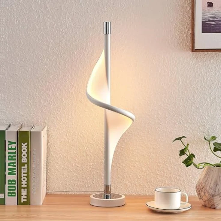 Lucande LED-Tischlampe Edano, dimmbar, 60 cm, weiß, Textil mit Stepdim-Funktion – Bild 2